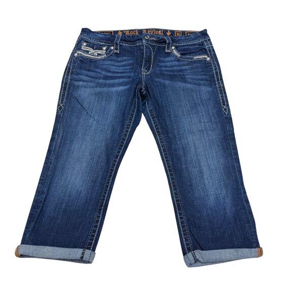 Rock Revival Denim - Rock Revival Rubella Easy Capri Blue Jean Women's Embellished Pocket, Size 31